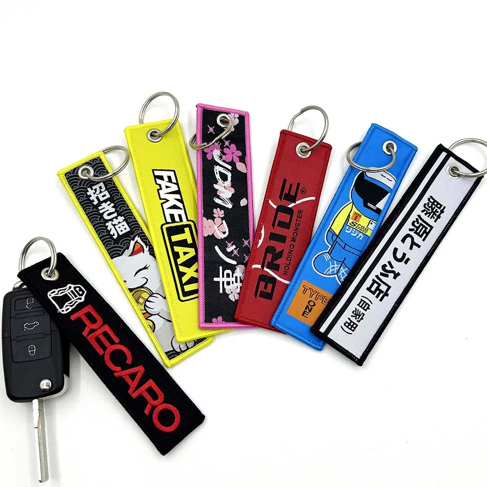 JDM Japan Style Keyring Embroidered Nylon Woven Personality Fashion Keychain Moto Keytags FOR HKS LUCKY CAT INITIAL D HKS RECARO