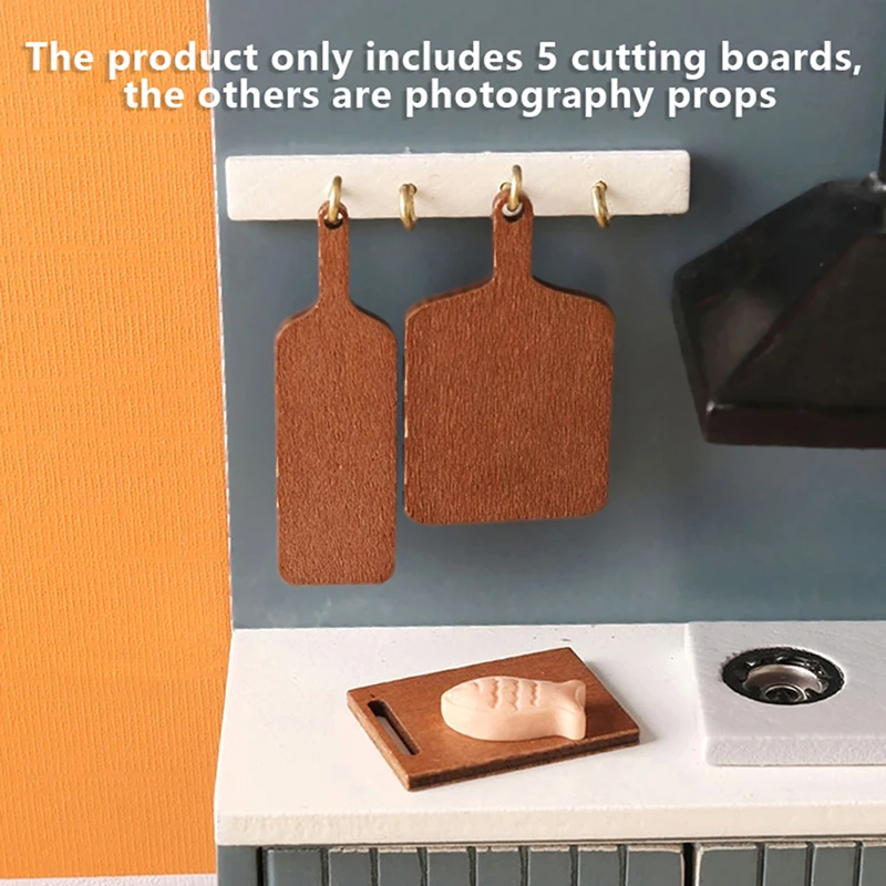 【BS】5Pcs/set 1:12 Dollhouse Miniature Chopping Board Simulation Cutting Bread Dessert Board Model Kitchen Decor Doll House view 3