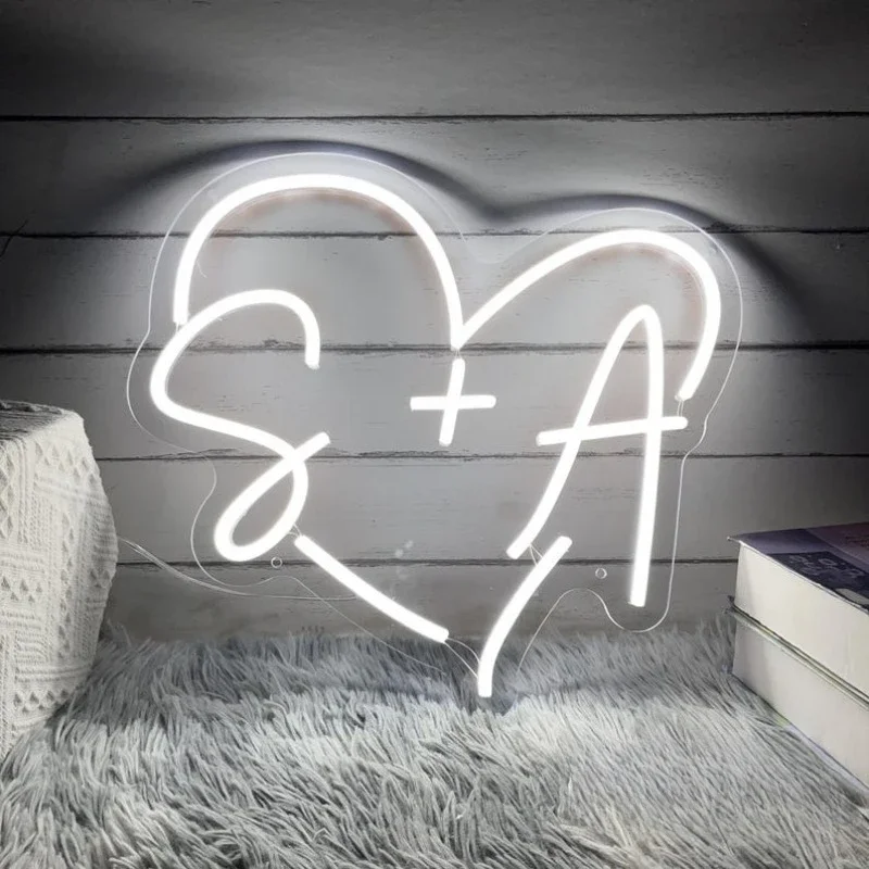 Custom Initials Heart Neon Sign Couple Initials LED Heart Sign Wedding Neon Decor Personalized Wedding Initials Neon Lights