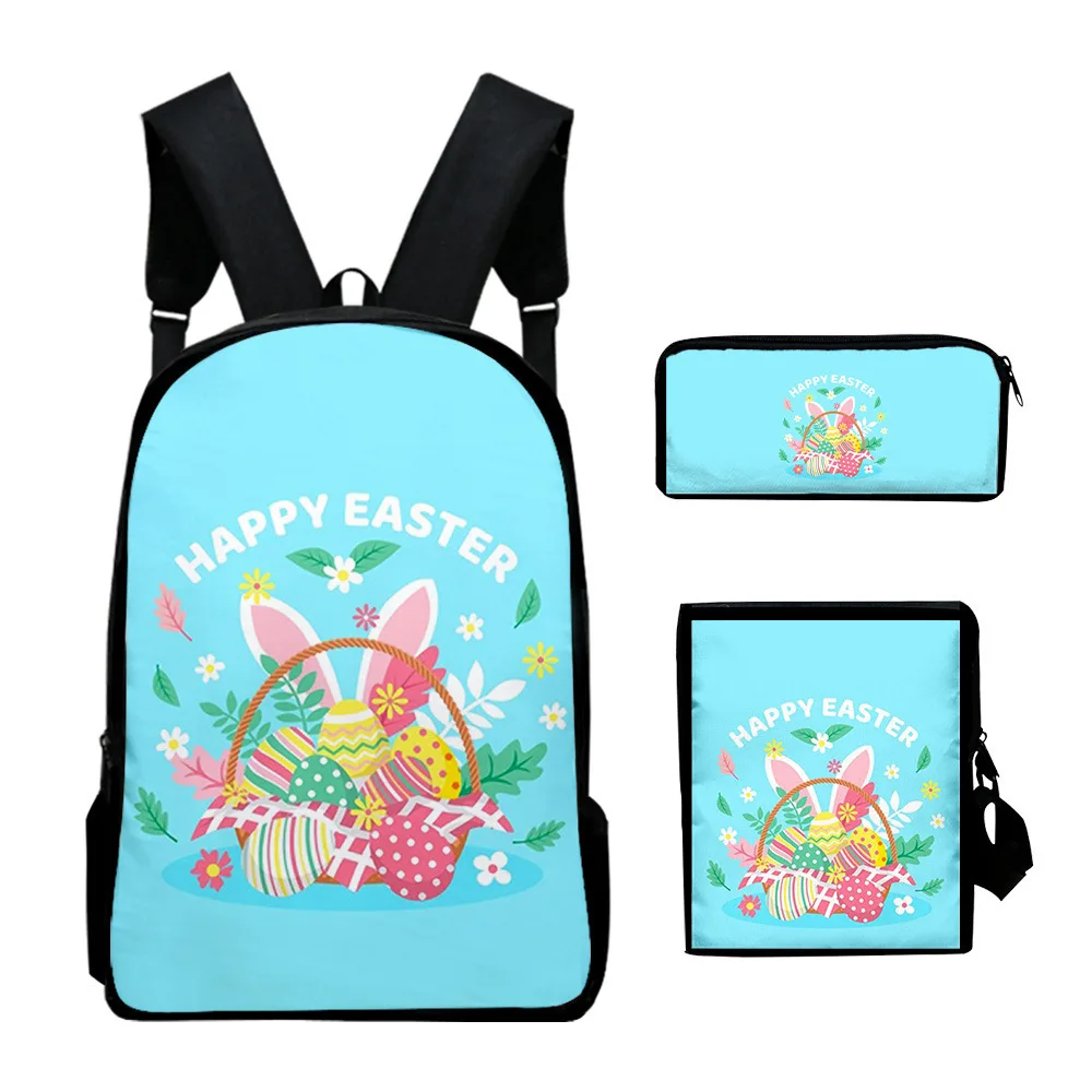 Classic Popular Novelty Easter Day 3D Print 3pcs/Set pupil School Bags Laptop Daypack Backpack Inclined shoulder bag Pencil Case