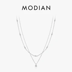 MODIAN Moissanite D Color Double Layer Pendant Necklace 925 Sterling Silver Round Stylish Choker Necklace For Women Jewelry