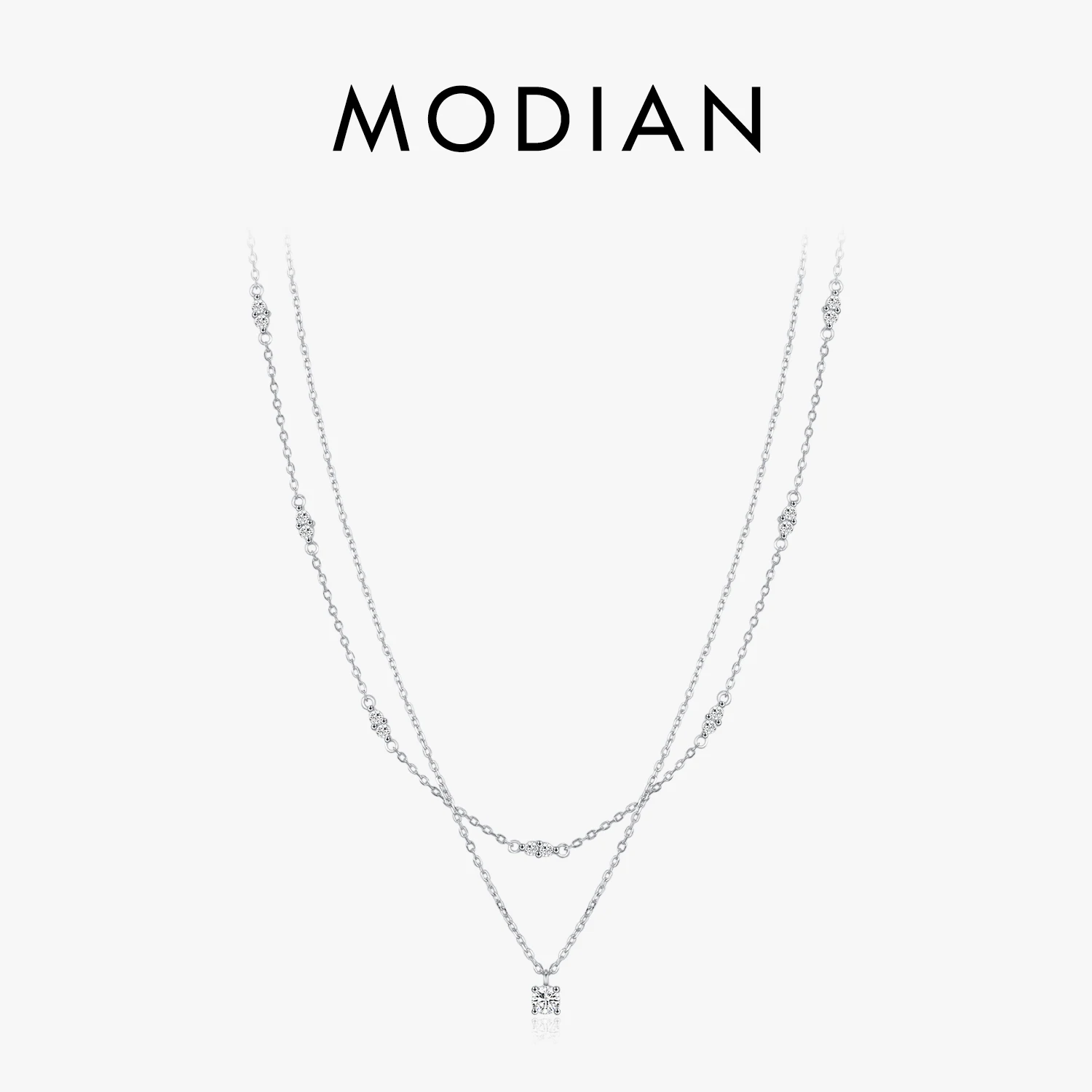 MODIAN Moissanite D kolor dwuwarstwowy naszyjnik 925 srebro okrągły stylowy Choker naszyjnik dla kobiet biżuteria