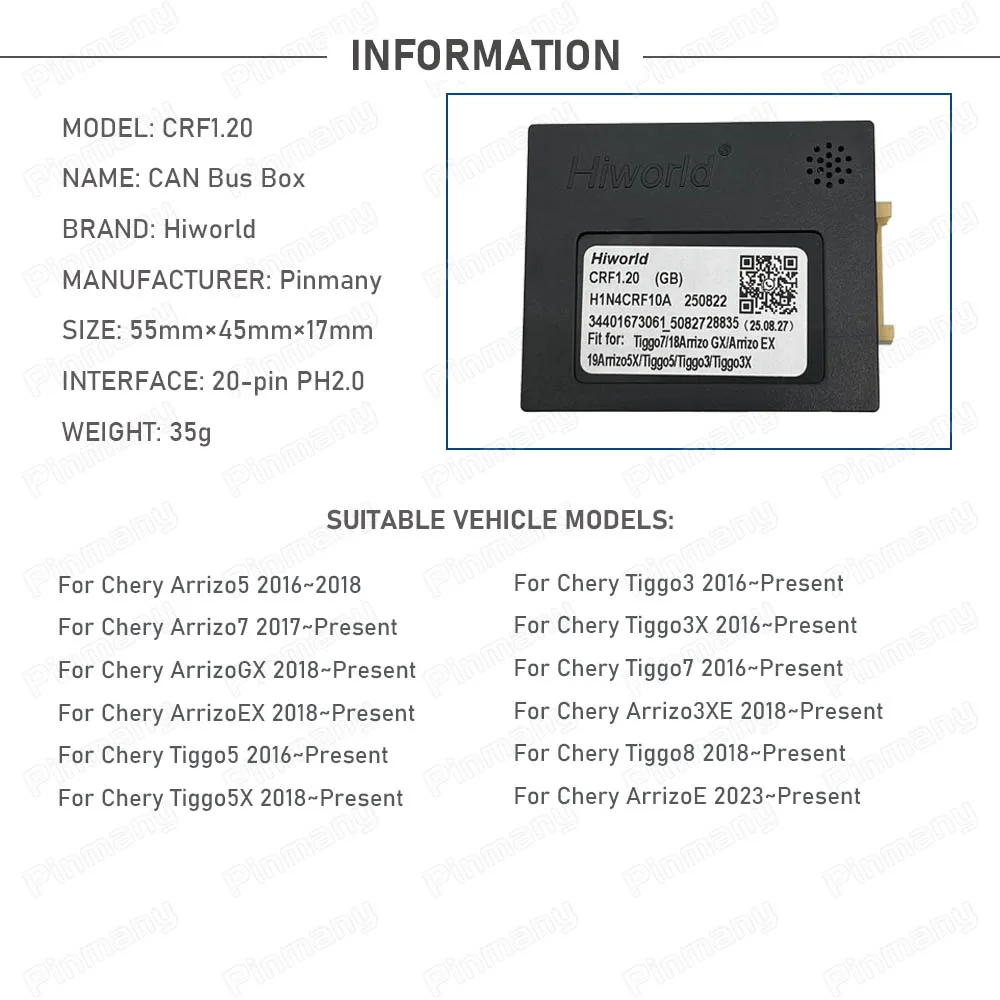 Car Radio CAN Bus Decoder Hiworld CRF1 Black Box for Chery Arrizo 5 7 E GX EX 3XE Tiggo 3 3X 5 5X Tiggo7 Tiggo8