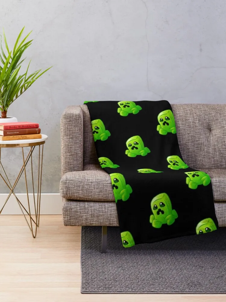 Cute Creeper Parody Face Sticker Throw Blanket Polar Picnic Nap Blankets