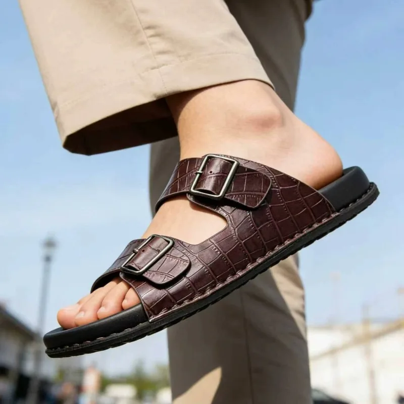 Men's Genuine Leather Slippers Summer Anti Slip Beach Shoes Male Sandals Designer Luxury Comfortable Open Toe Outdoor Sandals
