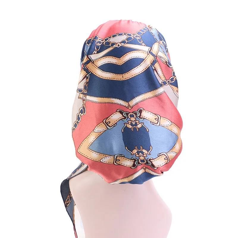 2PCS Women Printed Pre-Tied Turban Cap Long Tail Headscarf Strechy Bandana Muslim Hijab Inner Caps Hair Loss Cover BeaniesBonnet