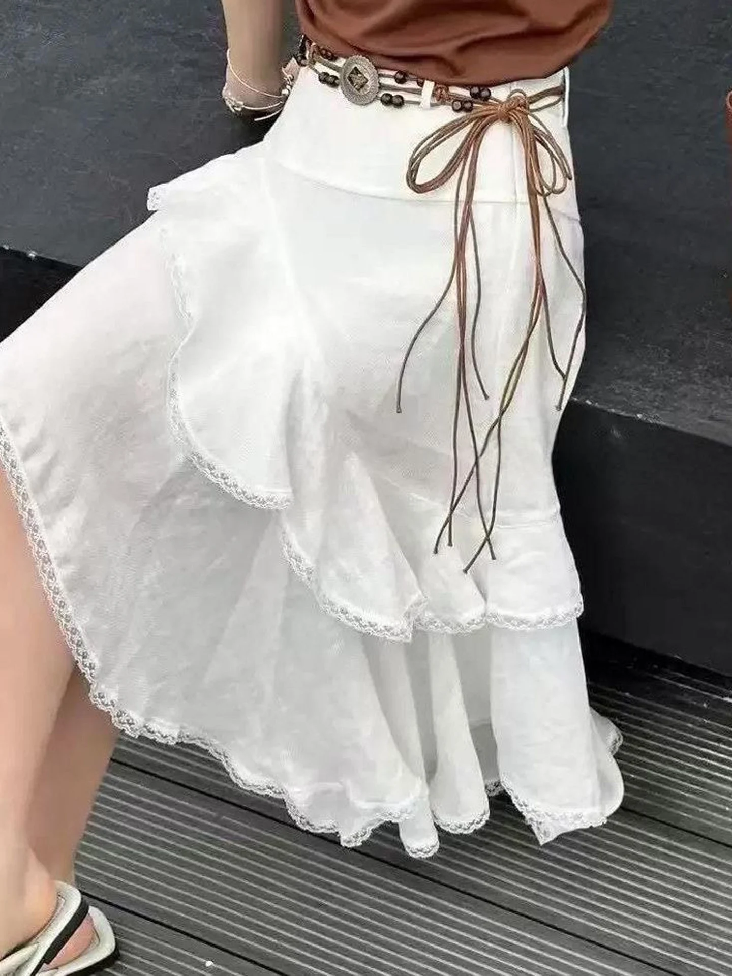 High Waist Half Body Skirt Irregular Lace Trim Women's Style 2026 Autumn New Korean Style Standard Fit A-Line Skirt