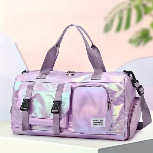 Bolsa de viaje de nailon para mujer de gran capacidad, bolso de gimnasio para fin de semana con compartimento para zapatos, bolso de mano versátil para deportes y fitness