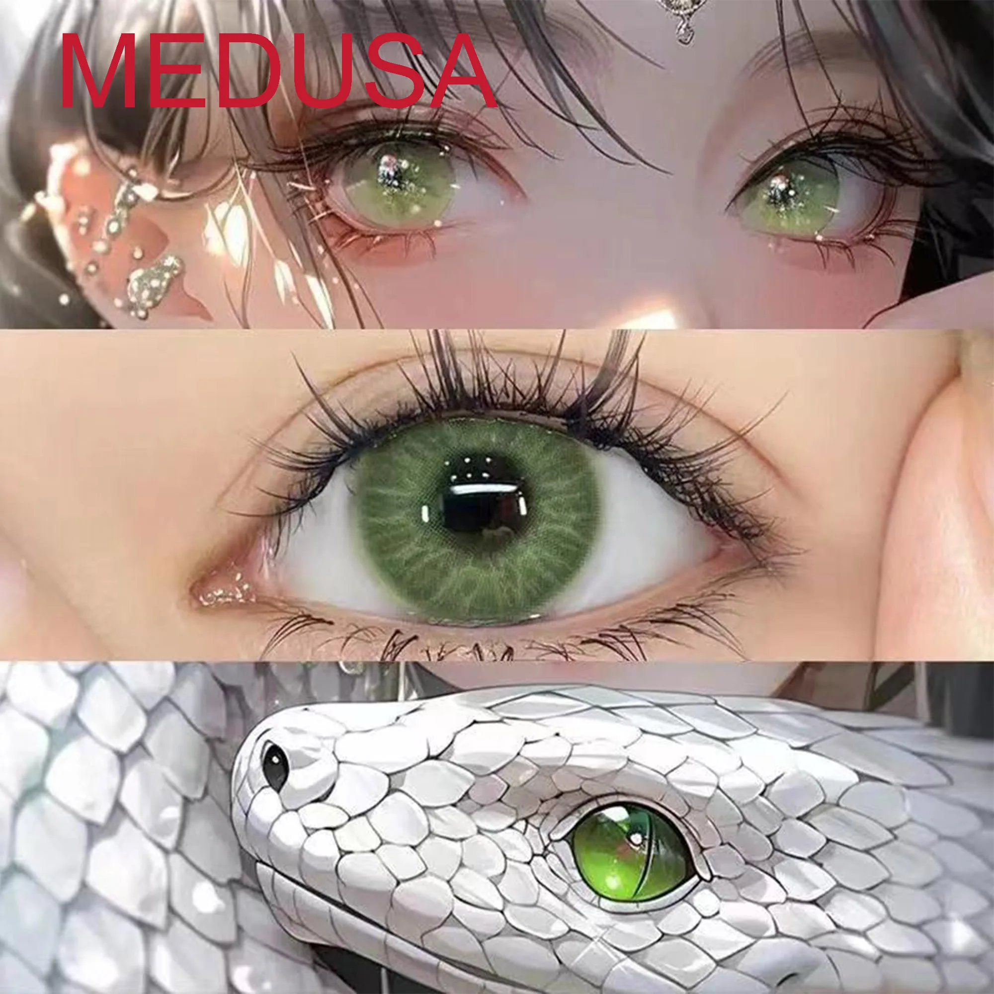 14.20mm Blue Green Coloured Eye Cosmetic Contacts Lenses with Power Cosplay Color Accessories lentes de contacto Medusa