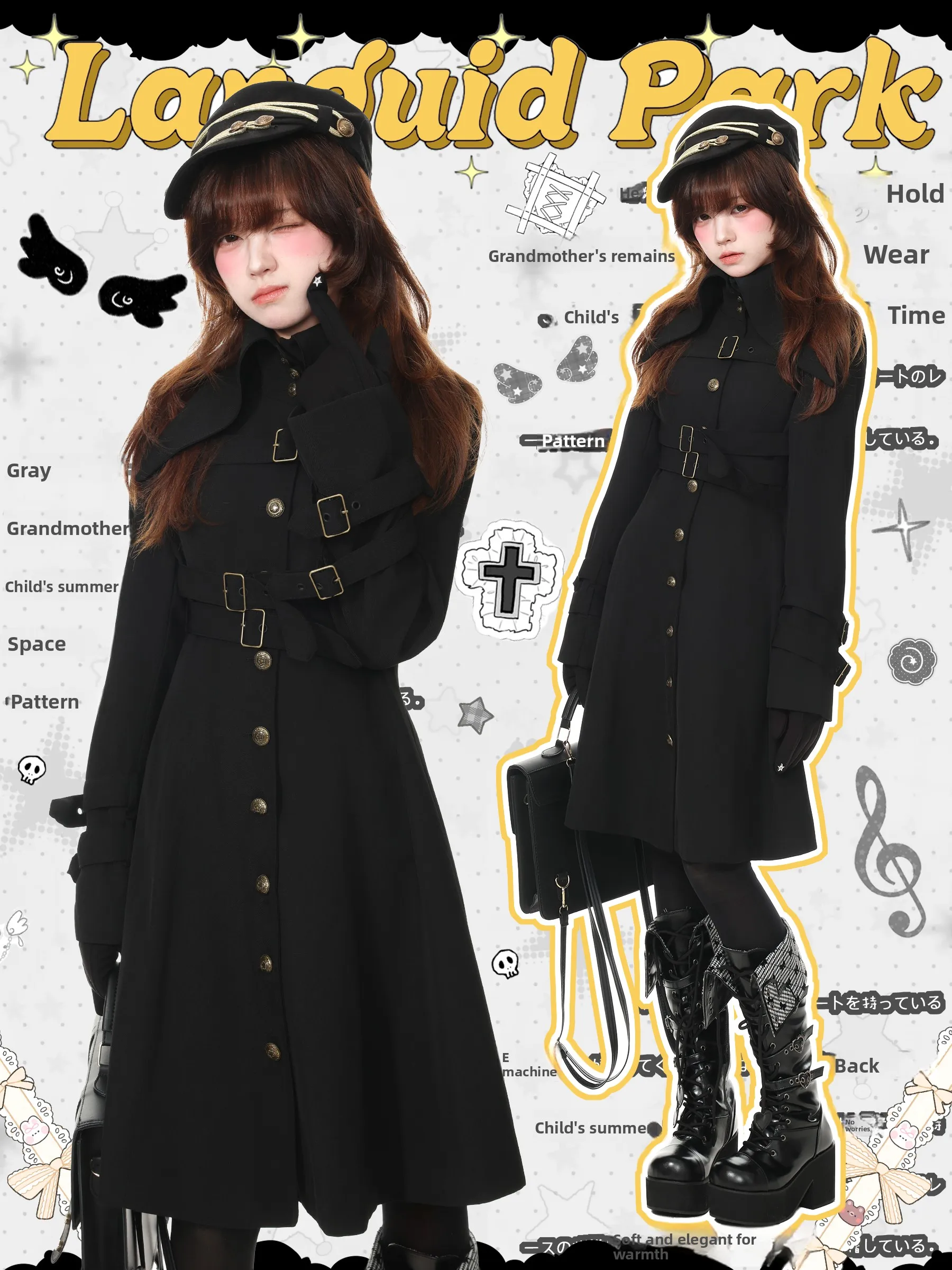 Languid Park Dark Style Workwear Buckle Jacket Women's Autumn Stand Collar Waist Cinched Dress Casual Standard Polyester Fiber