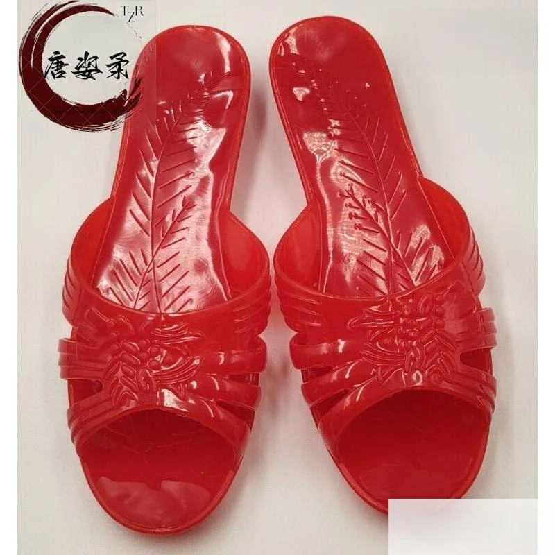 Zhujiang Chrysanthemum Slippers Women's Summer Crystal Transparent Plastic Bathing Anti-slip Home Use One-piece Sandals