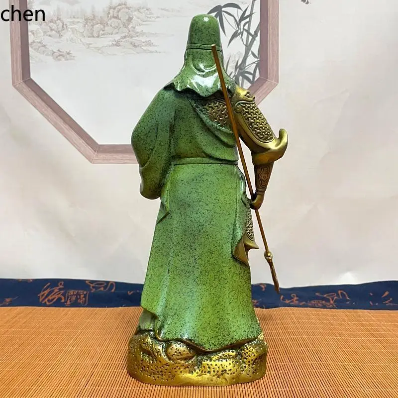 YFY  pure copper green robe guan gong statue martial saint bronze statue ornament bring in wealth and treasure brass martial