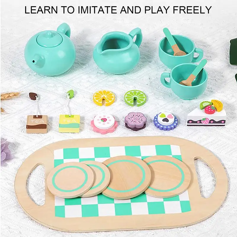 Set da tè per bambini Set da tè giocattolo Giocattoli da tè Giocattoli da cucina con tazze e cucchiai Giocattoli educativi Gioco in legno Set da tè per la scuola materna