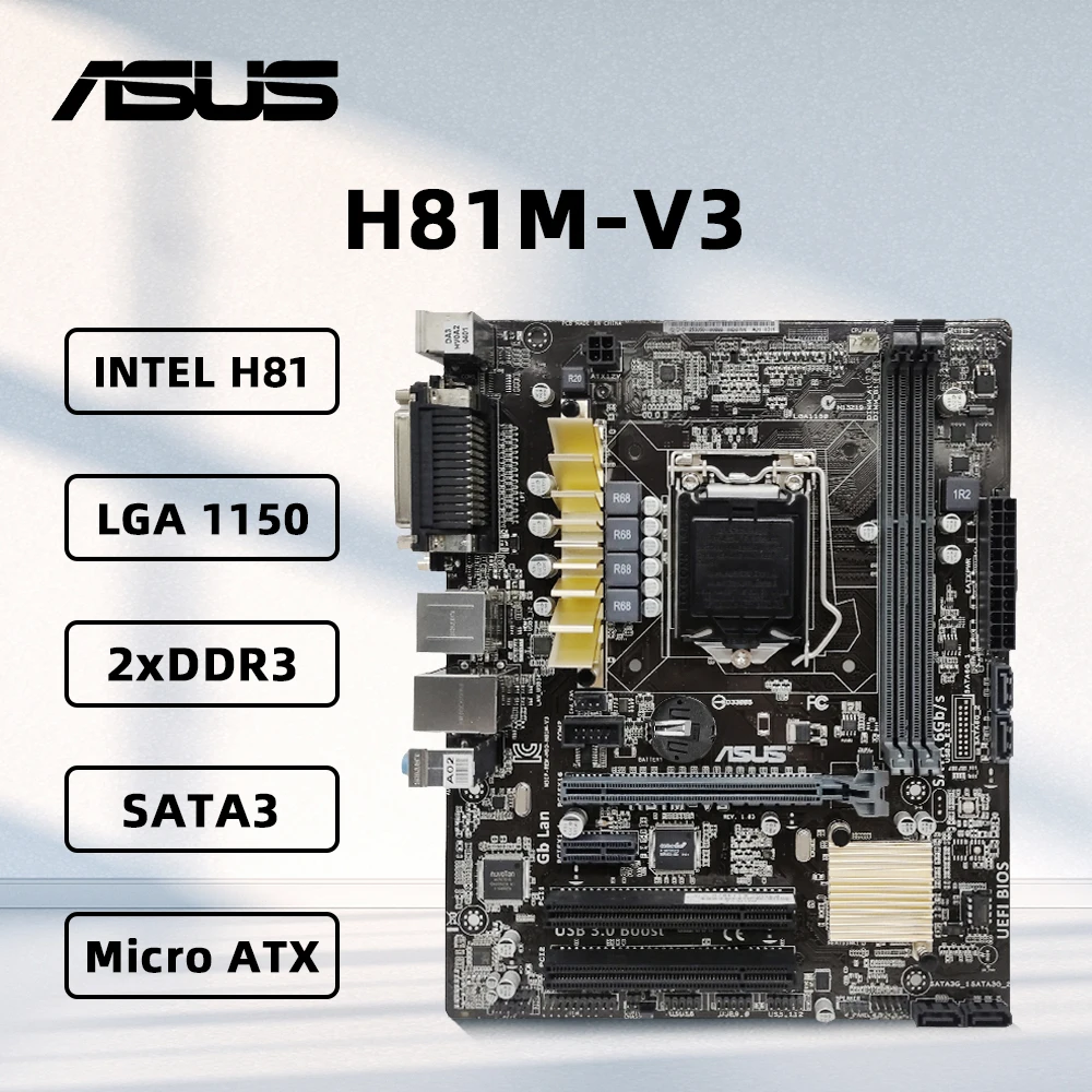 ASUS H81M-V3 Motherboard LGA1500 Support i7-4790K i7-4770K i5-4690K i5-4670K i3-4130 CPU 2xDDR3 1600MHz mATX Mainboard