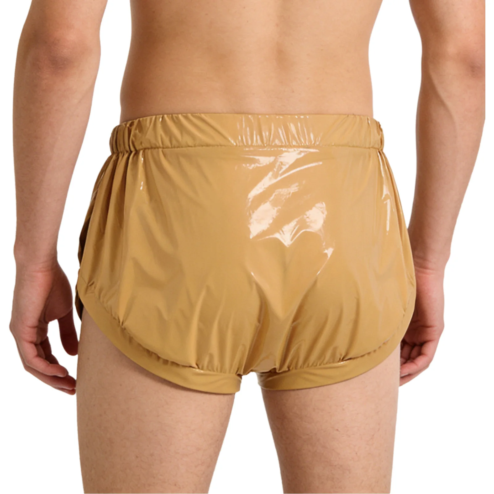 Mens Zipper Front Boxers Special Needs Clothing Adult Diaper Covers Reusable Plastic Panites Pvc Wet Look Solid Color Briefs