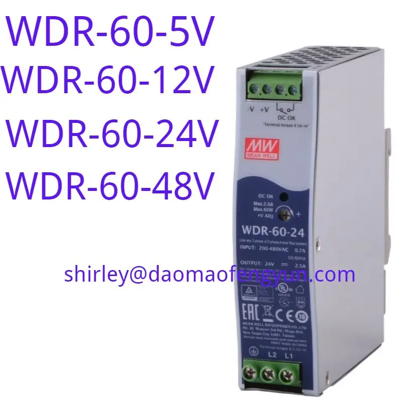 

Brand New WDR-60-5 WDR-60-12 WDR-60-24 WDR-60-48 switch power supply 24V/12V/5V/48V rail 60W module 380V/220V rotation