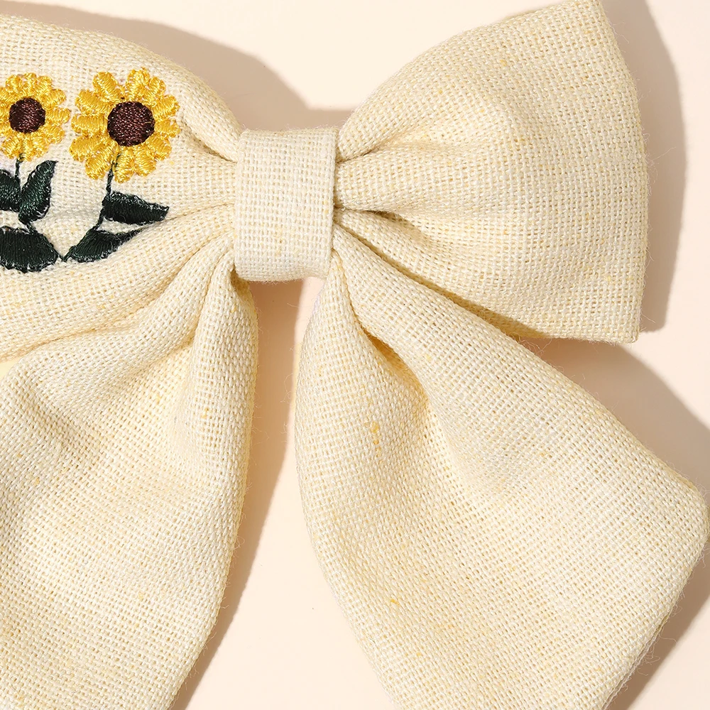 مشبك شعر على شكل زهرة بيج، دبوس شعر أنيق مصنوع يدويًا مطرز بزهرة عباد الشمس للفتيات والأطفال وإكسسوارات الأطفال #6