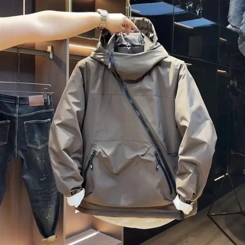 

New Men's Windproof Jaet Trendy Haome Thiened Autumn Winter Sle ular ort Cotton Coat with Hood for Men