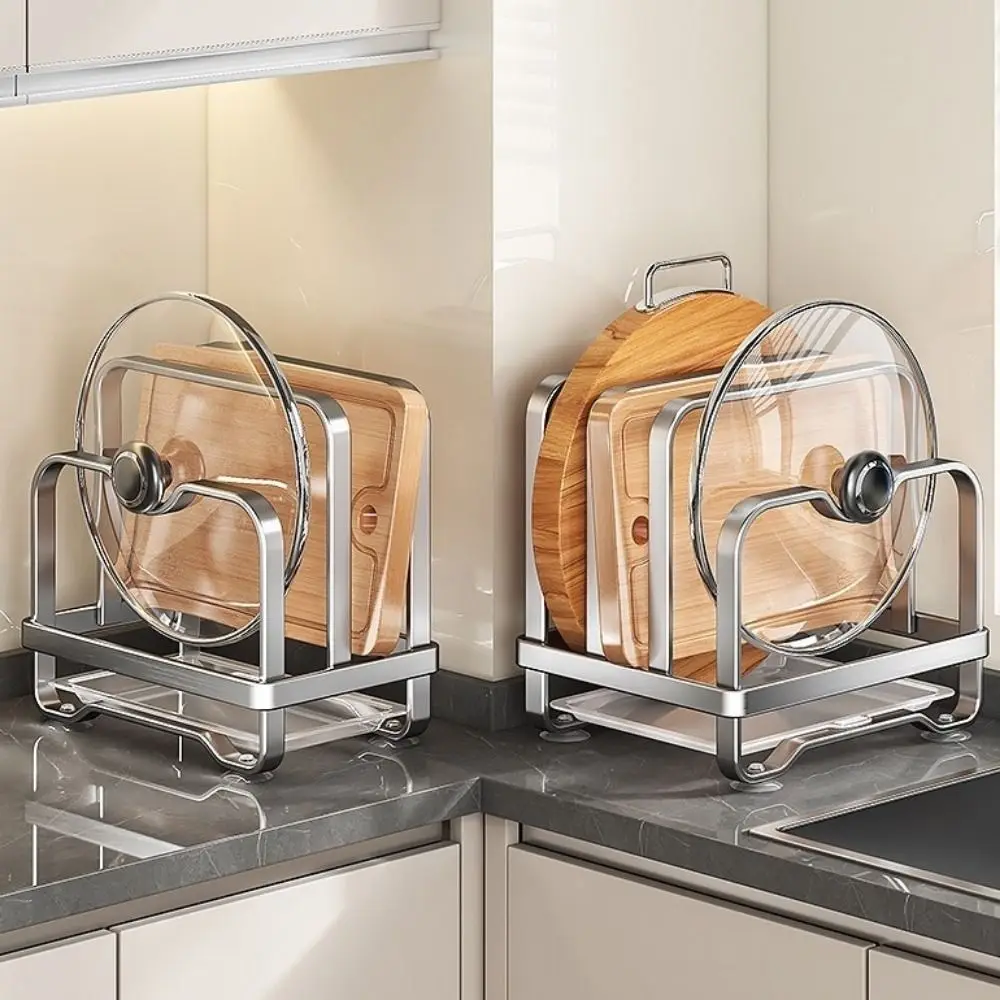 Vertical Cutting Board Holder Moisture-proof Rustproof Pot Lid Storage Rack Space Saving Anti-slip Cookware Holder Counter Top