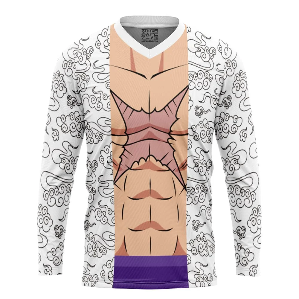 Bandai Anime Logo Print V Neck Long Sleeve T-Shirt, Breathable Mesh Fabric Pullover for Gaming Meetup and Street Trend Outfit