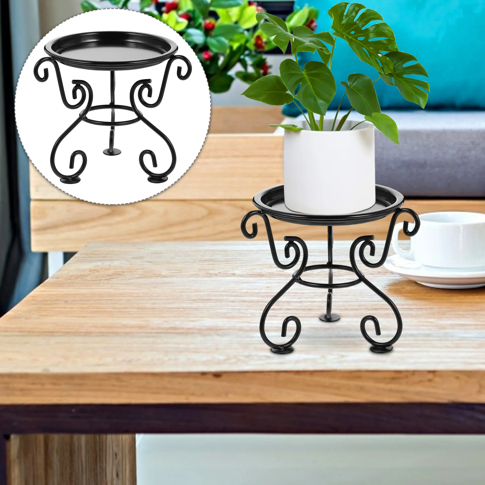 

Plant Flower Pot Stand Holder Indoor Flowerpot Iron Bonsai Succulents Household 14X13CM Black