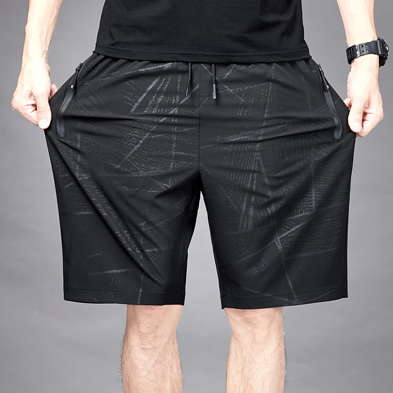 Pantalones cortos de cintura elástica para hombre, Shorts informales de seda de hielo, secado rápido, estampados, talla grande, Playa