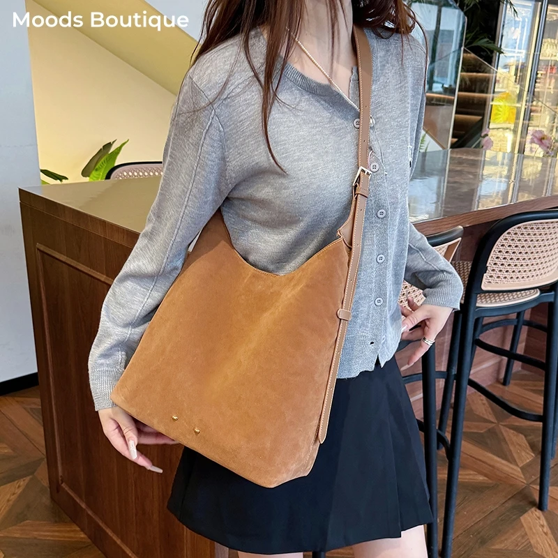 

Vintage Style Shoulder Tote Bags For Women Faux Suede Pure Color Crossbody Bag With Long Strap 2025 New Luxury Designer Handbags