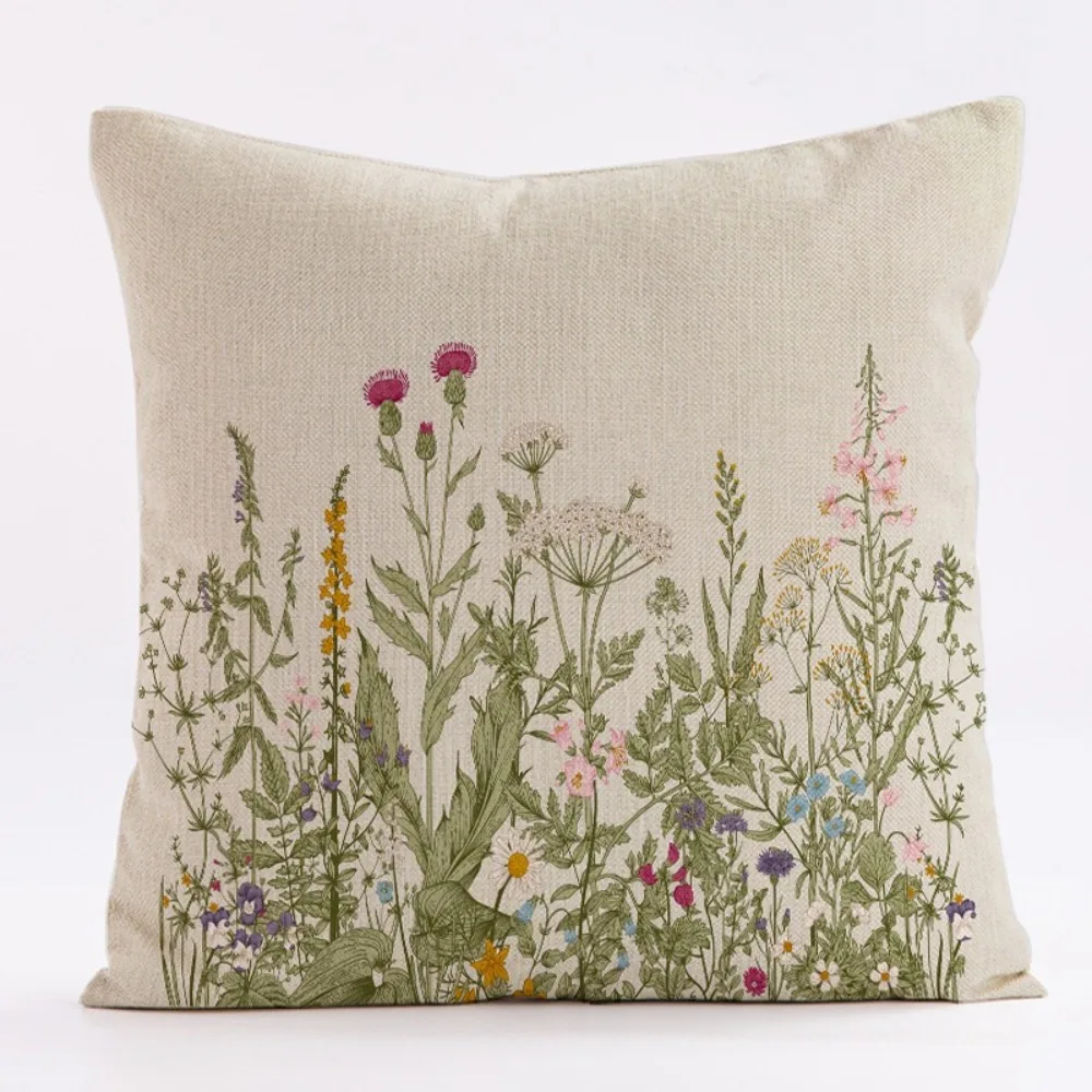 New Wildflower Pillow Cover Farmhouse Style 45 X 45 Square Linen Pillowcase Breathable Thin Cushion Covers Outdoor Decor