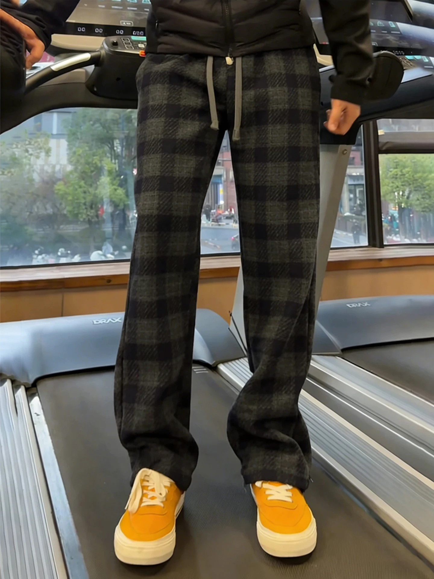 

Tweed Sports Pants Men's Autumn Winter Thiened Fce Straight Leg Slimming American Sle Flared Trousers