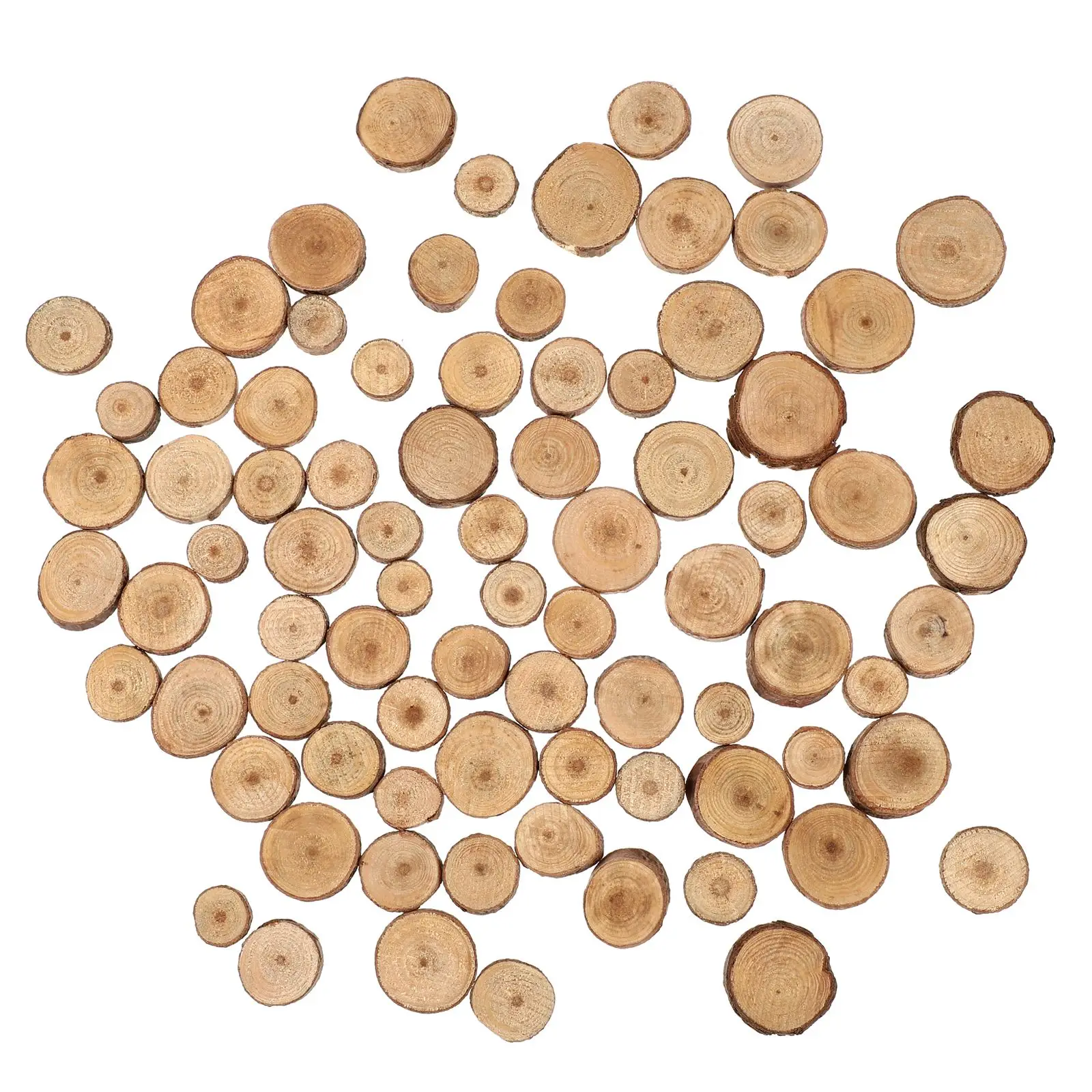 100Pcs 1.5-3CM Wood Log Slices Discs For DIY Crafts Wedding Centerpieces Natural Pine Round Unfinished Round Wood Shooting Prop