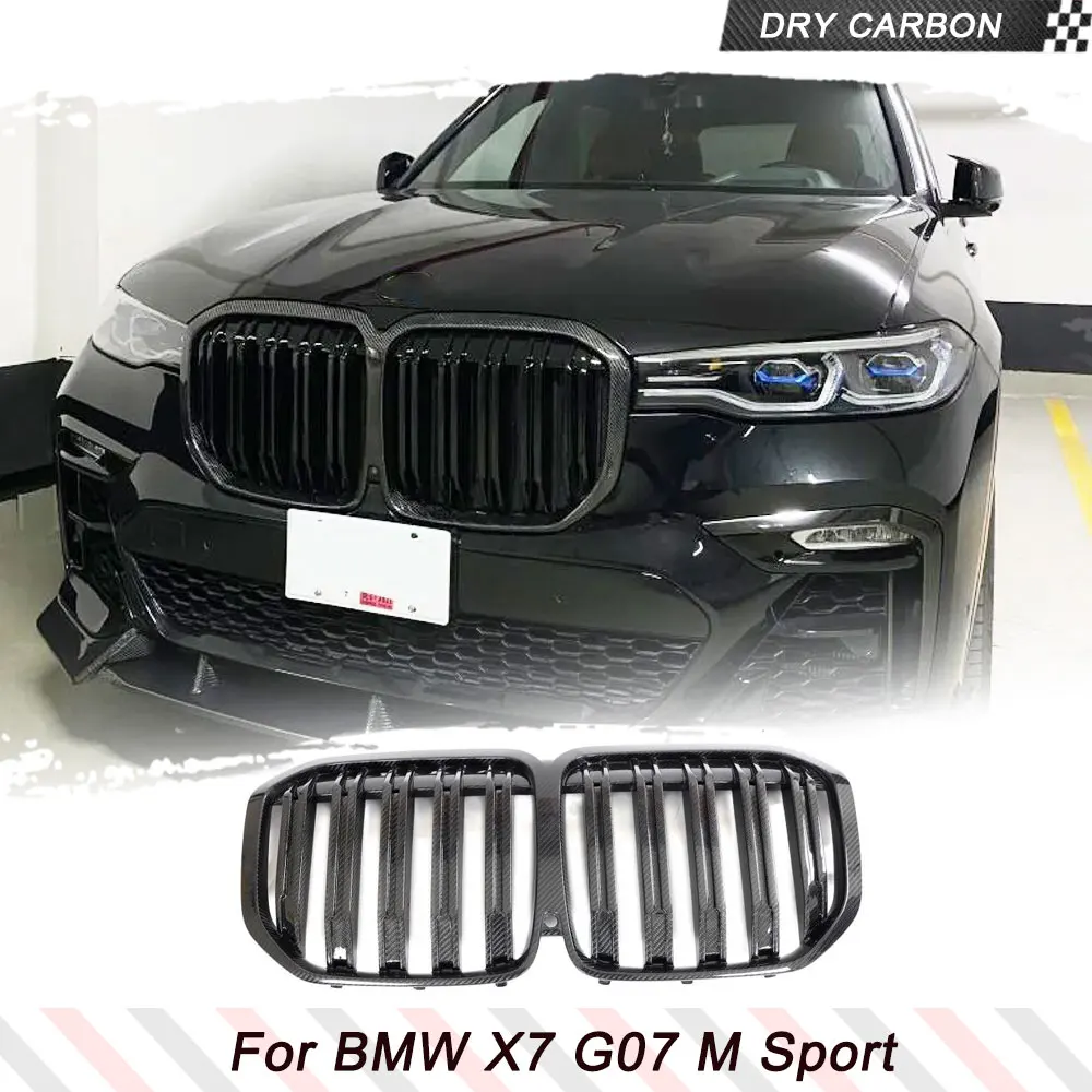 

Prepreg Dry Carbon Car Front Kidney Grille Grill For BMW X7 G07 M Sport 2019-2021 Double Line Front Car Body Kits Racing Grill