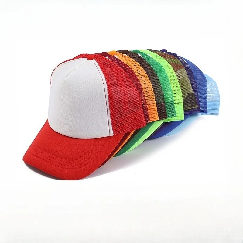 1 can be embroidered by yourself as a logo hat for activities, summer sun protection, breathable half net cap, baseball cap.