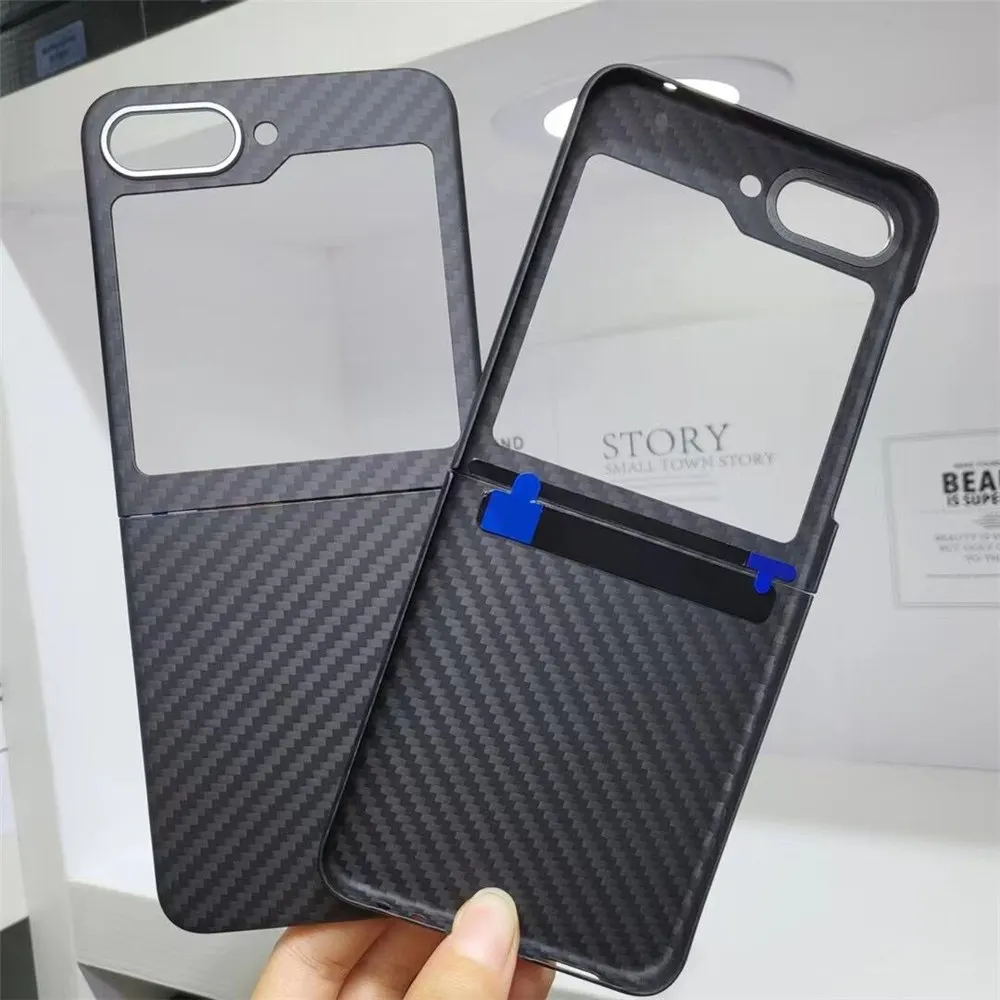 

Genuine Carbon Fiber Aramid Case for Samsung Galaxy Z Flip5 Metal Ring Armor Back Cover