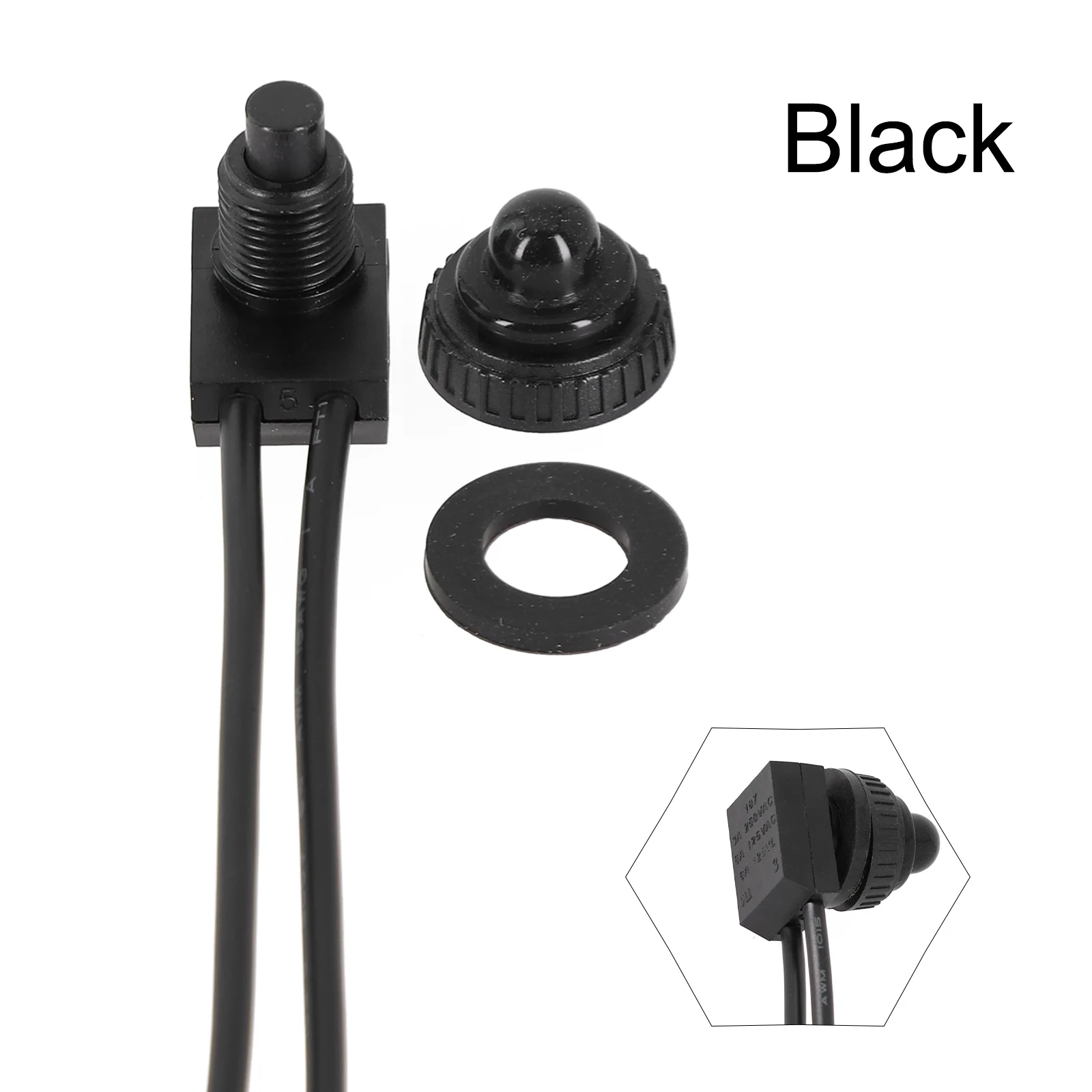 1Pc 12V Waterproof Latching Push Button Switch With Wires On-Off Switch For Motorcycle Outdoor Use Plastic Shell Black Red