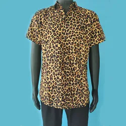 Trend Mens Leopard Printed Shirt Casual Button Shirts Male Sexy Streetwear Shirt