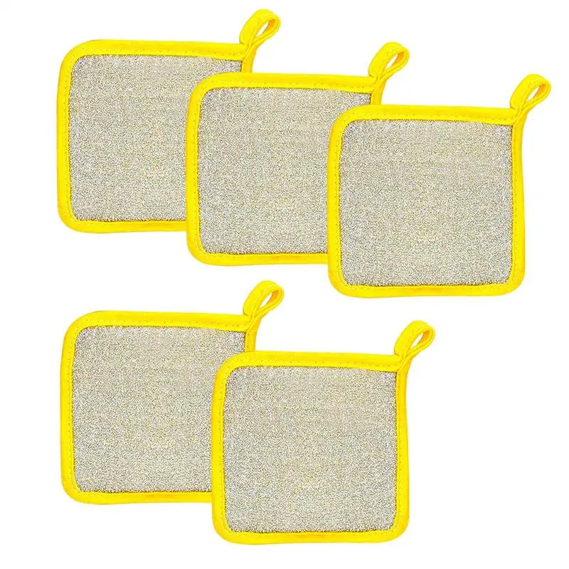 Household Cleaning Sponge 5PCS Cleaning Rags Double Layer Wipes Dish Cloths Dishwashing Rags Reusable Dish Washing Scrubbers