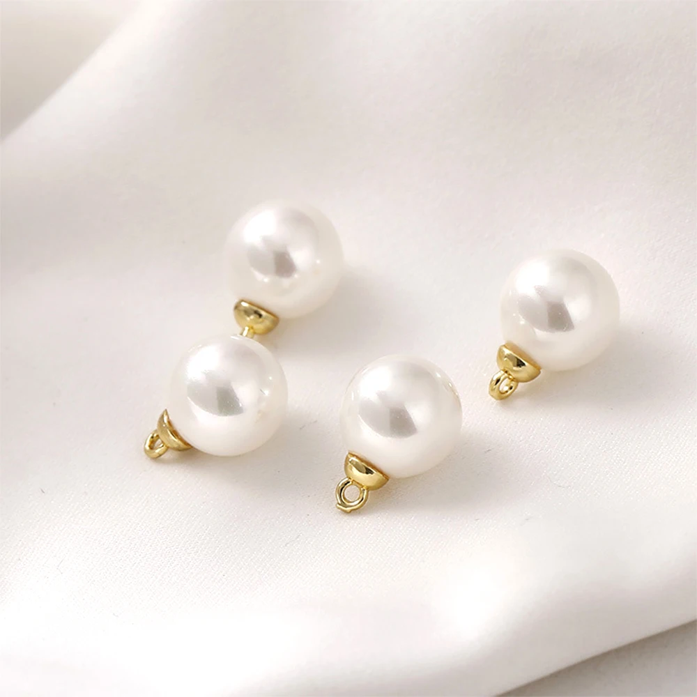 Brass Plated with Genuine Gold 6-14mm White Bead Pendant DIY Jewelry Making Necklace, Bracelet, Clothing Accessory Materials