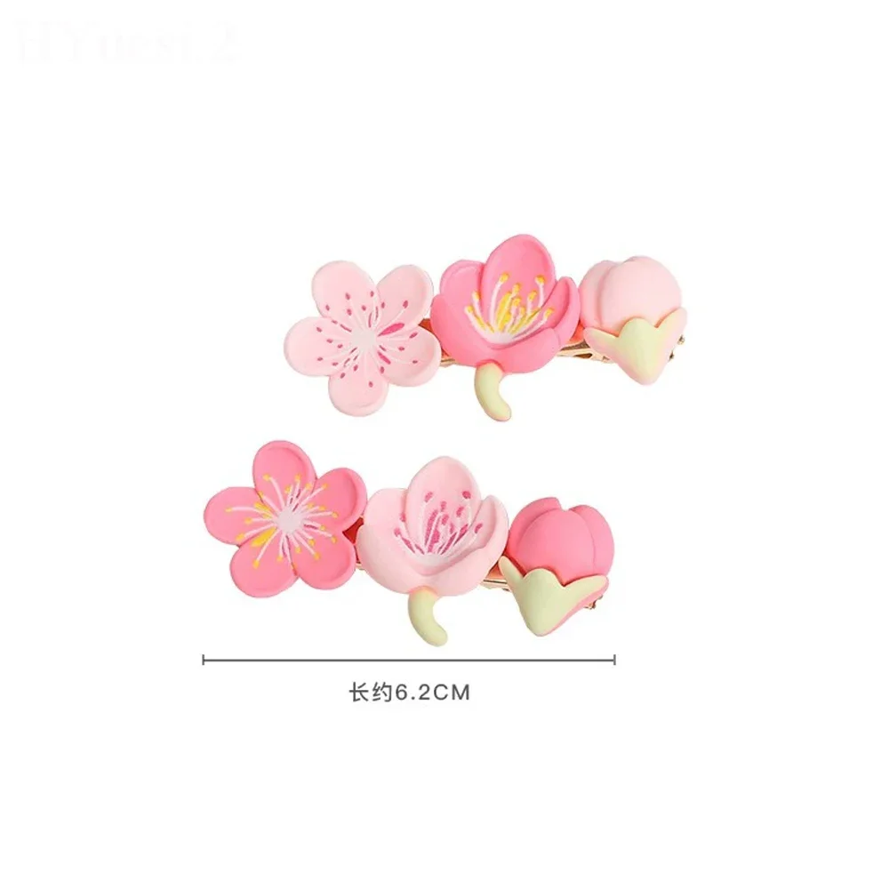 Sweet Pink Cherry Blossom Hair Clip Elastic Flower Charms Hair Ties Summer BB Duckbill Hairpins For Kids Girls Headwear