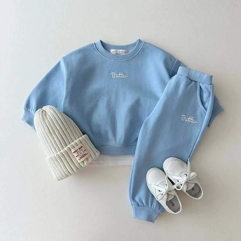 

Ins Korean Version Color Hoodie Cover Hoodie Pants Solid Color English Letters Baby Boy and Girl Spring and Autumn Versatile Set