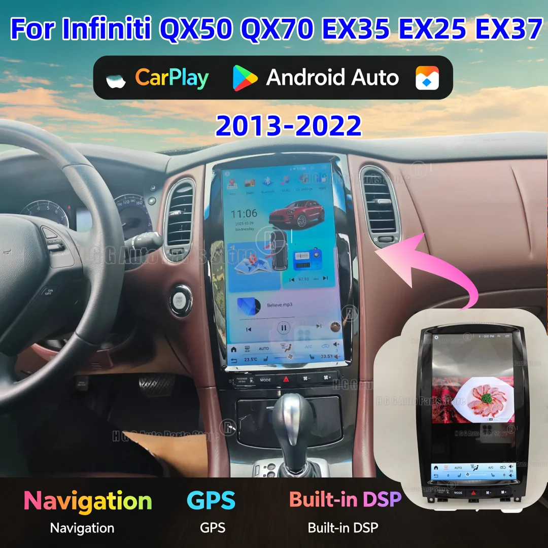 For Infiniti QX50 EX35 EX25 2013~2022 13.8 Inch Multimedia Android 14 Radio GPS Navigation Stereo Receiver HD Screen Head Unit