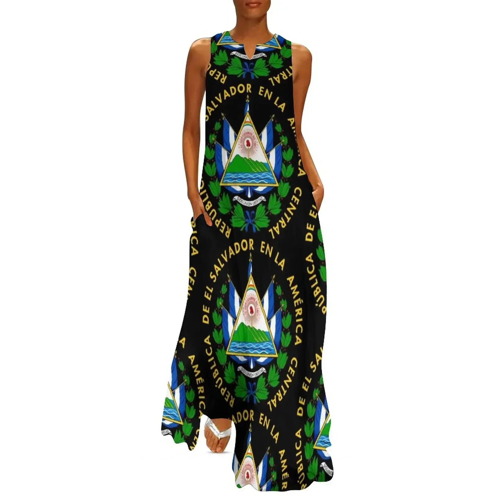

El Salvador coat of arms Long Dress Clothing female elegant and pretty women's dresses dresses for womens 2025 Dress