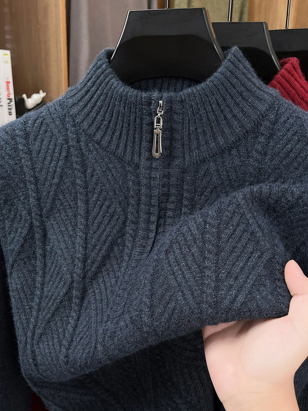 

Вязаный свитер на молнии, свободный, теплый, повседневный, модный, в стиле «папиных» вещей, зимний, осенний, шерстяной пуловер с вышивкой