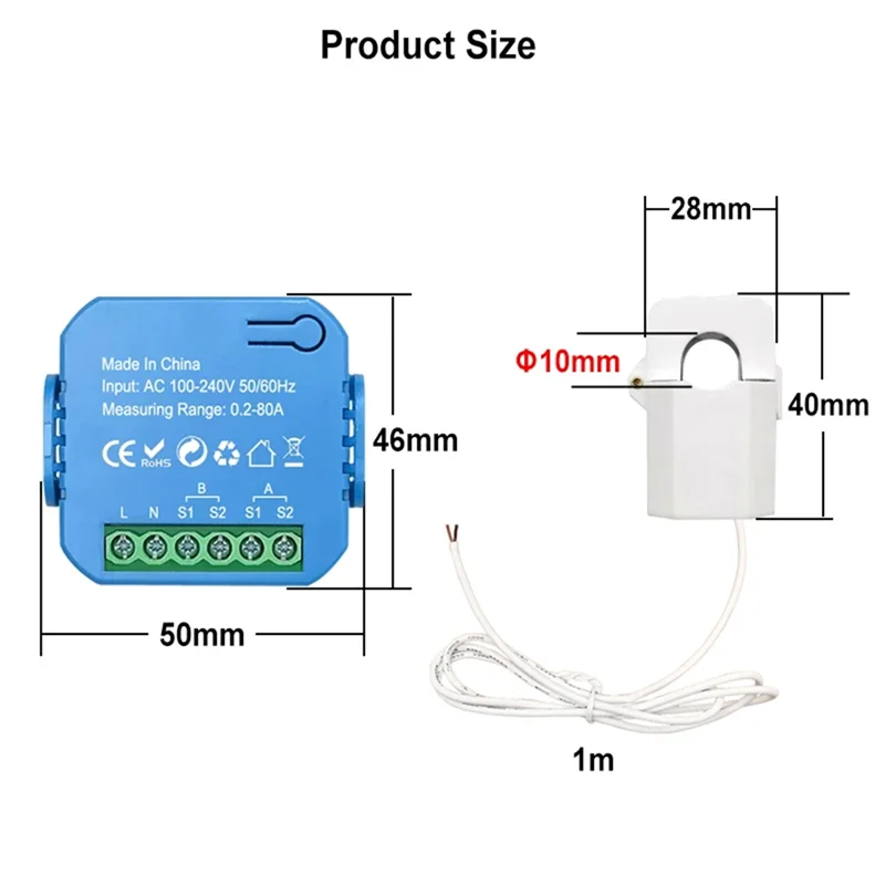 AF91-Tuya Smart Zigbee Energy Meter Bidirectional With Current Transformer Clamp App Monitor Power 80A