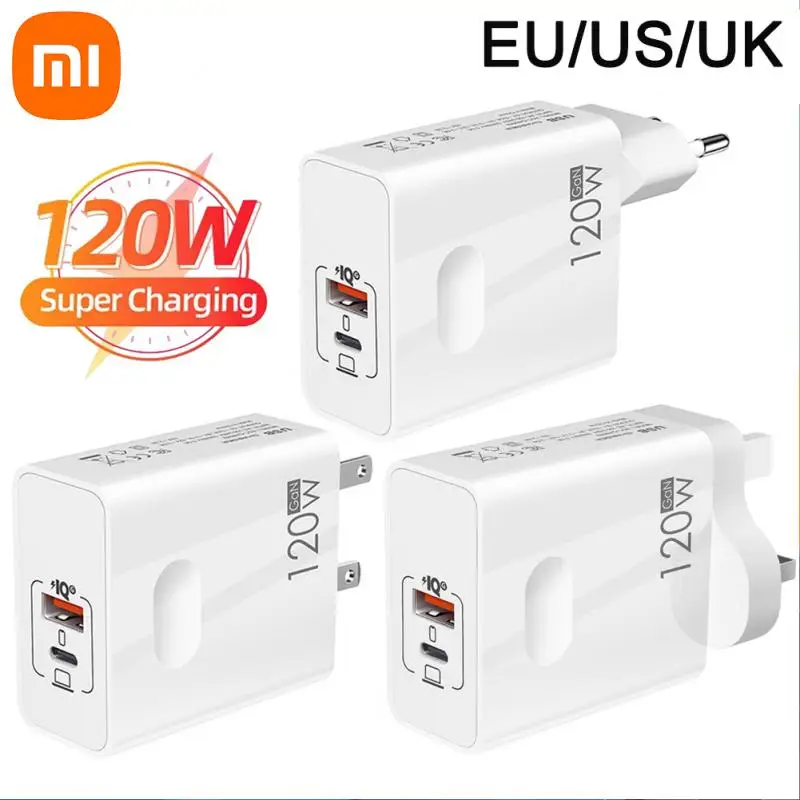 Xiaomi 120W Fast Charging USB Type C PD Cable Charger Adapter Kit For iPhone Samsung Redmi Quick Charge Wall Plugs EU/US/UK