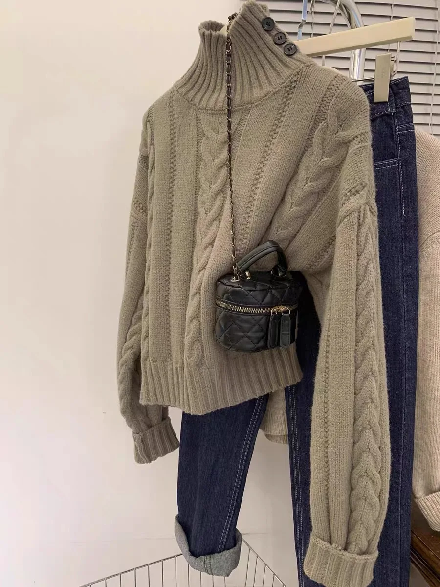 Women's 100% Merino Wool Turtleneck Pullover Sweater Oversize Loose Simple Cashmere Knitwear for Autumn Winter Top