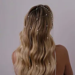 Stonefans Imitation Pearl Tassel Headband Chain Advanced Handmade Gift Gorgeous Pendant Wedding Headdress Jewelry for Bridal
