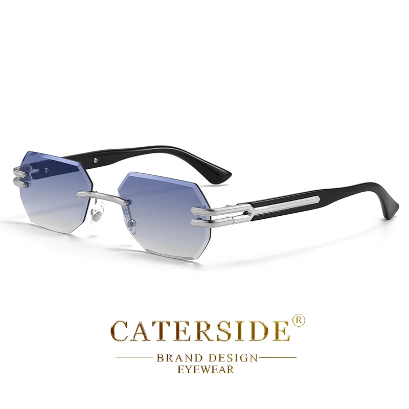 CATERSIDE Retro Randlose Sonnenbrille für Herren, polygonaler Metallrahmen, hochwertige Damen-Sonnenbrille, Outdoor-Reisegeschenk, Sommer-Stil – Detail 14