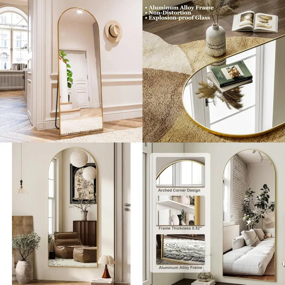 Espelho arqueado com moldura de alumínio moderno - 64x21 comprimento total suspenso pendurado decoração de casa