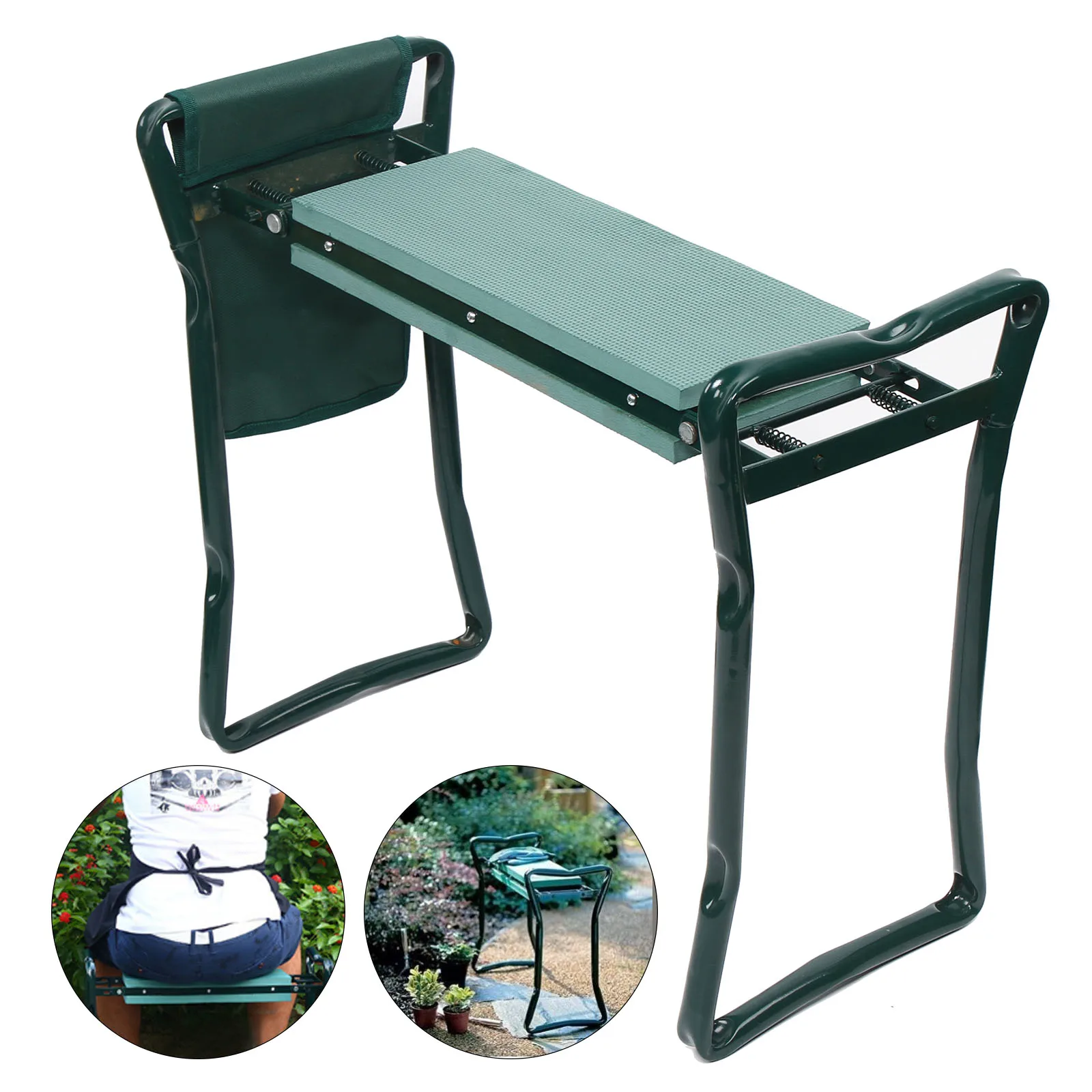 

Folding Garden Kneeler Bench Heavy Duty Bench Stool Soft EVA Pad With Stool Pouch Tool Bag(Green)