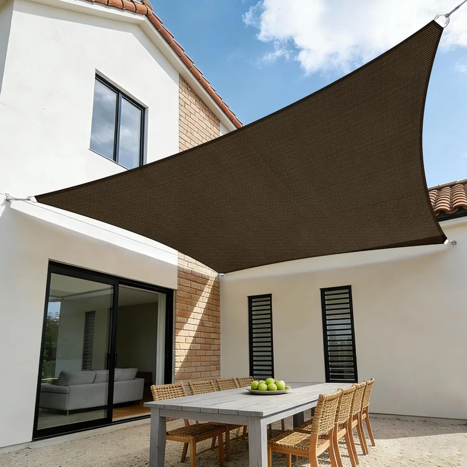 10' X 10' Rectangle Sun Shade Sail, Curved Edge Canopy Cover UV Block Sunshade Cloth for Outdoor Patio Backyard Garden Pool (Brown)